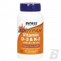 NOW Foods Vitamin D-3 & K2 - 120 kaps.