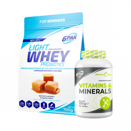 6PAK Nutrition Light Whey Probiotics - 700g + Vitamins & Minerals - 90 tabl.