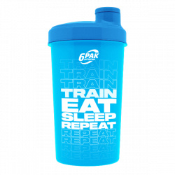 6PAK Nutrition Shaker TRAIN EAT SLEEP REPEAT Neon Blue - 700ml 