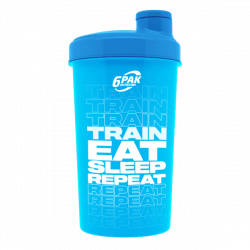 6PAK Nutrition Shaker TRAIN EAT SLEEP REPEAT Neon Blue - 700ml