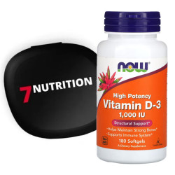 NOW Foods Vitamin D-3 1000 IU - 180 kaps. + Pillbox GRATIS