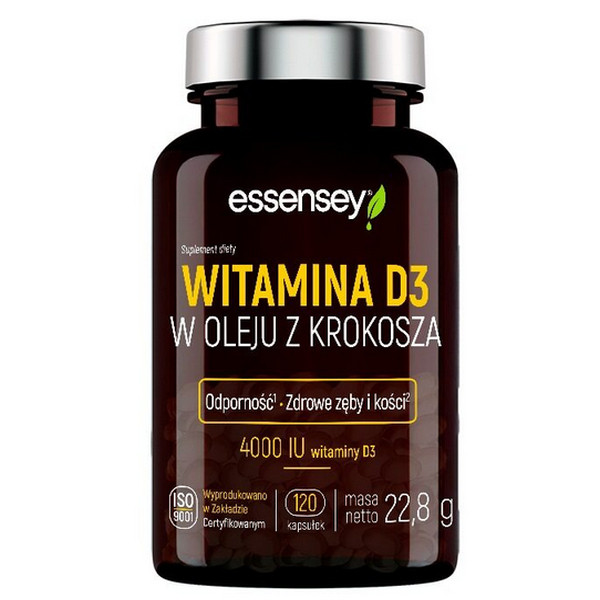 Essensey Witamina D3 w oleju z krokosza - 120 kaps.