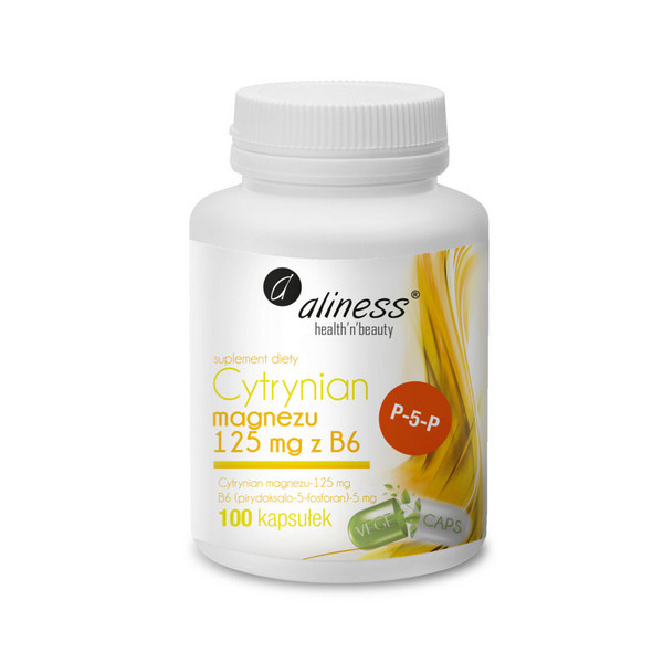 Aliness Cytrynian Magnezu 125mg z B6 - cytrynian magnezu i witamina B6 - 100kaps.