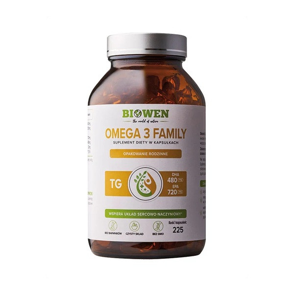 Biowen Omega 3 Family TG – kwasy EPA i DHA z oleju rybiego – 225 kaps.