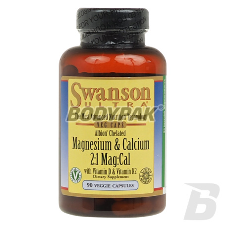 Swanson Albion Chelated Magnesium & Calcium  2:1 with Vitamin D2 & K2 Wapnia i Magnezu D3 K2 - 90 kaps.