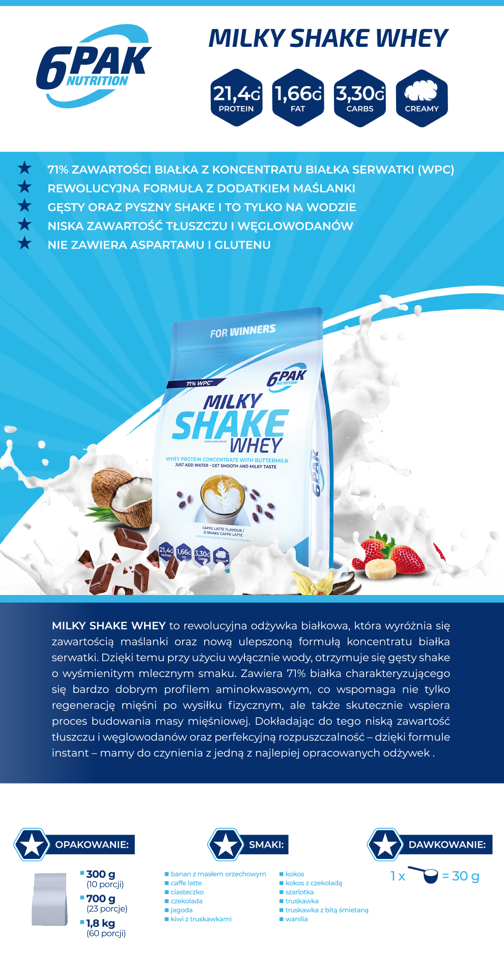 6PAK Nutrition Milky Shake Whey -3x 300g