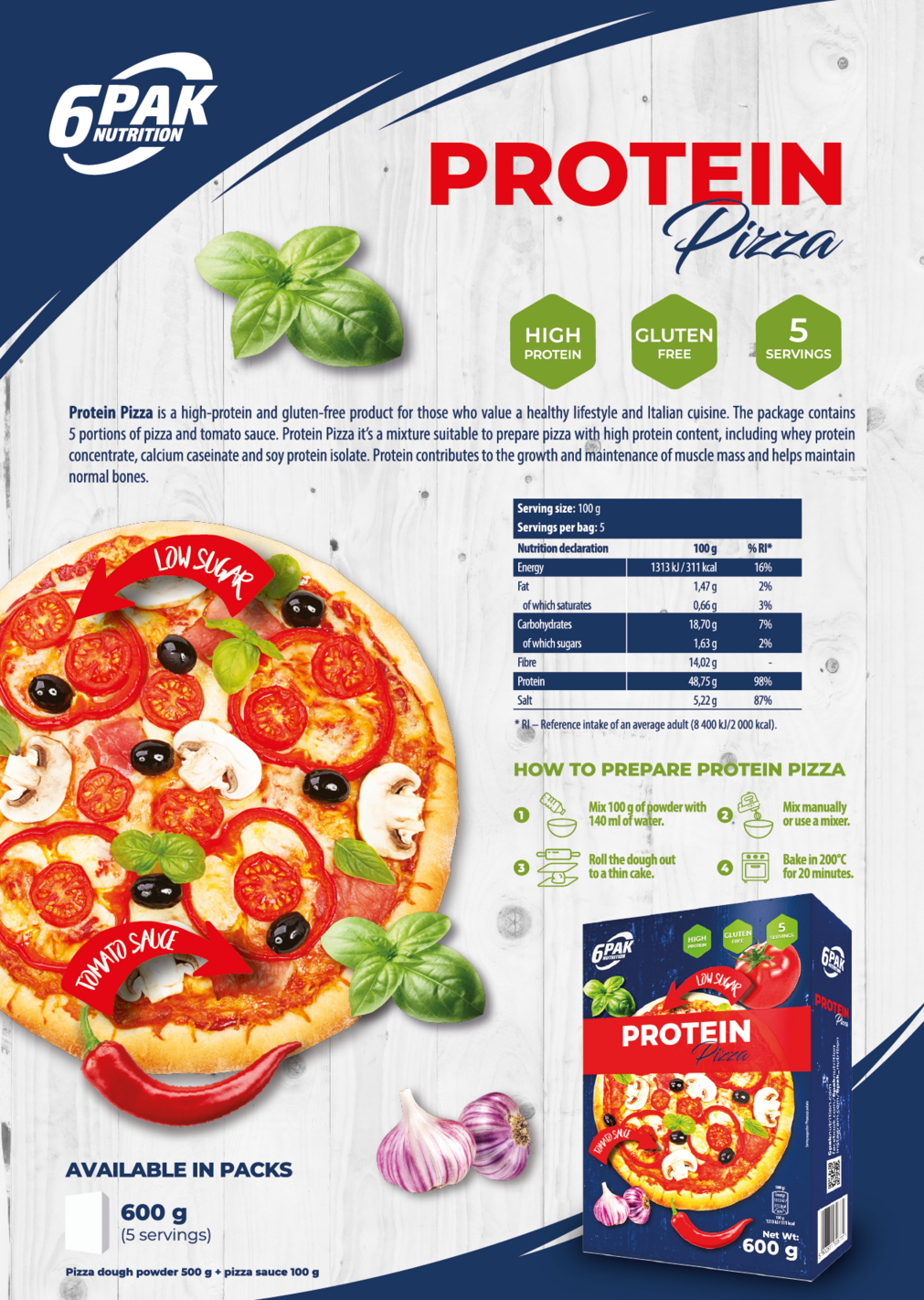 6PAK Nutrition Protein Pizza - 600g