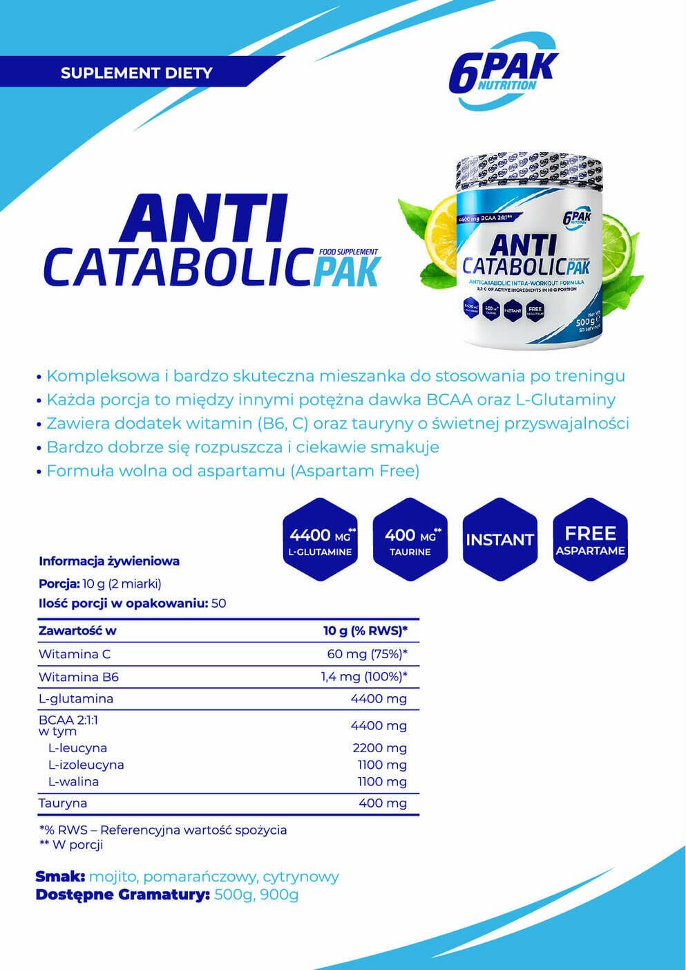 6PAK Nutrition Anticatabolic PAK - 900g