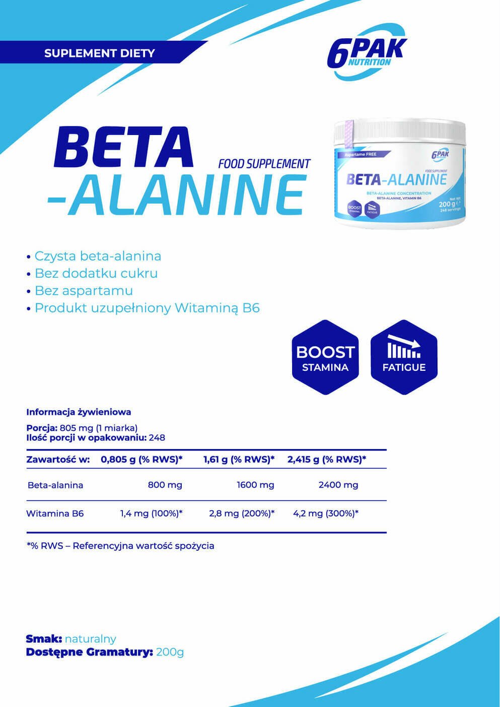 6PAK Nutrition Beta Alanine - 200g