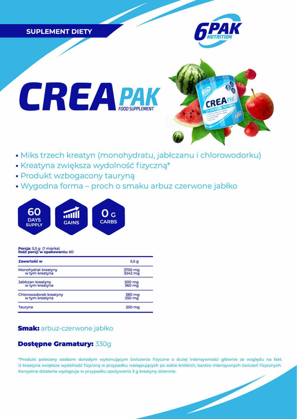 6PAK Nutrition CREA PAK - 330g