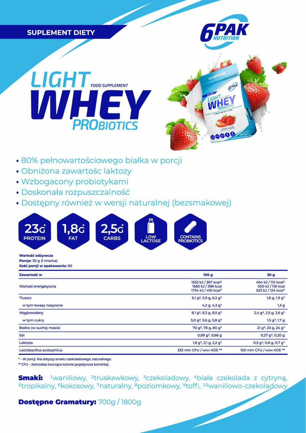 6PAK Nutrition Light Whey Probiotics - 700g