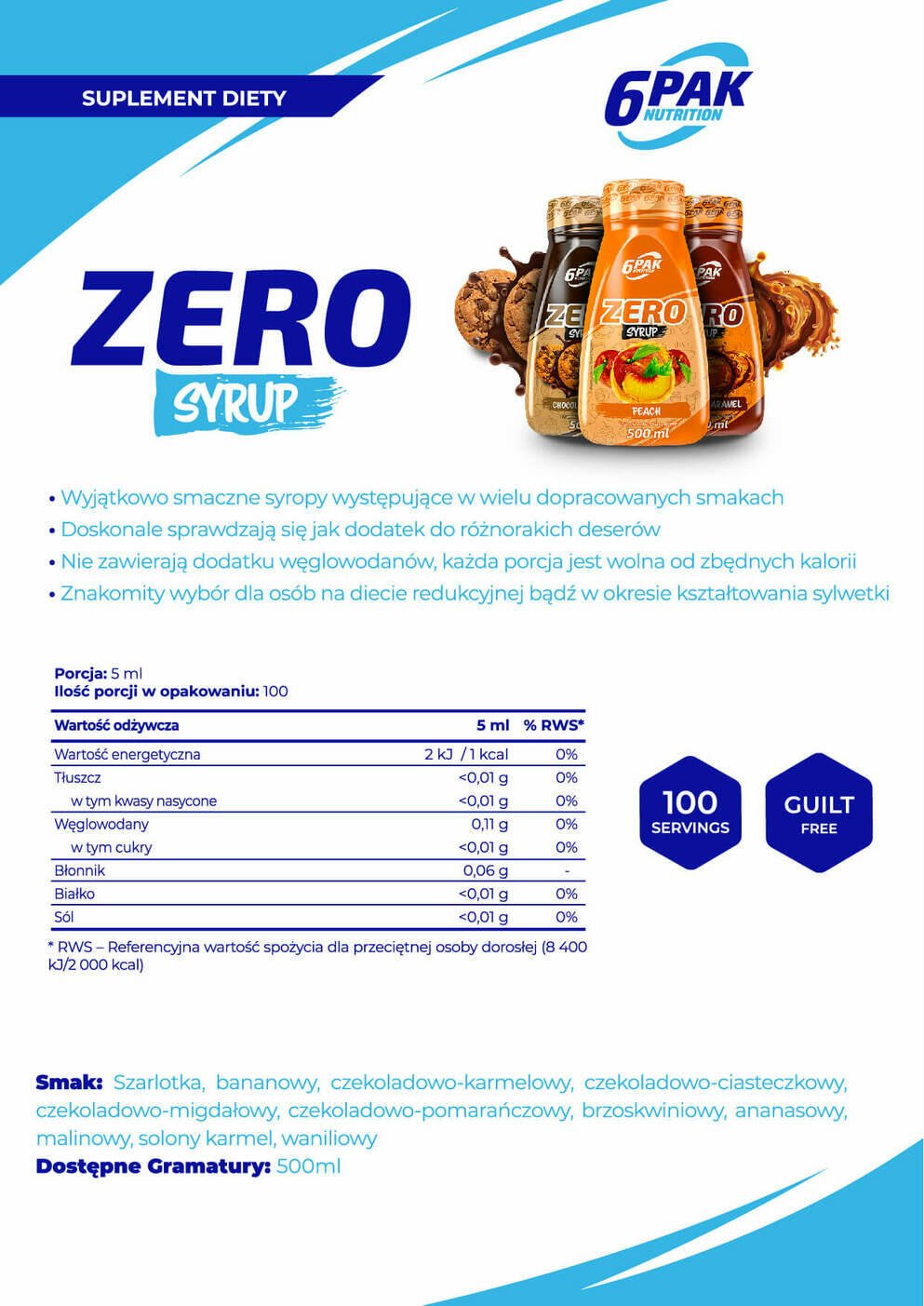 6PAK Nutrition Syrup ZERO Chocolate-Almond - 500ml