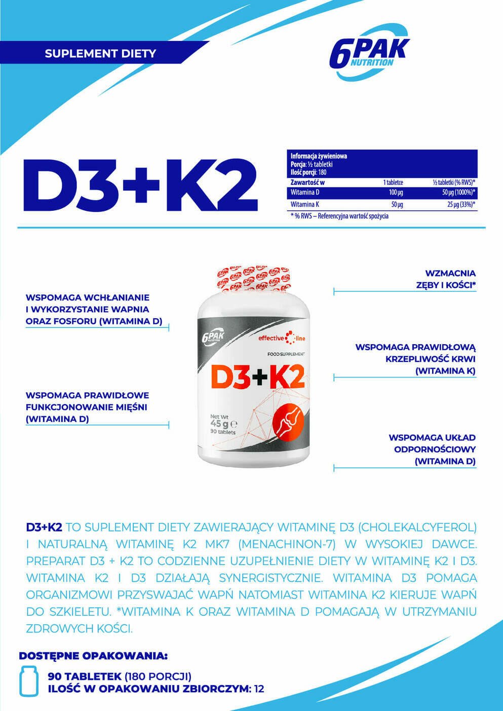 6pak Nutrition Effective Line D3 K2 90 Tabl