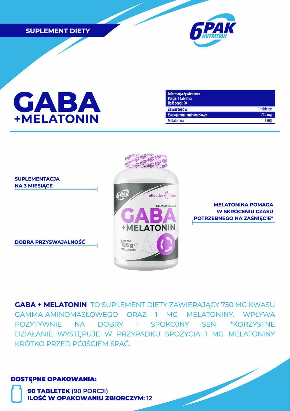 6PAK Nutrition Effective Line GABA + Melatonin - 90 tabl.