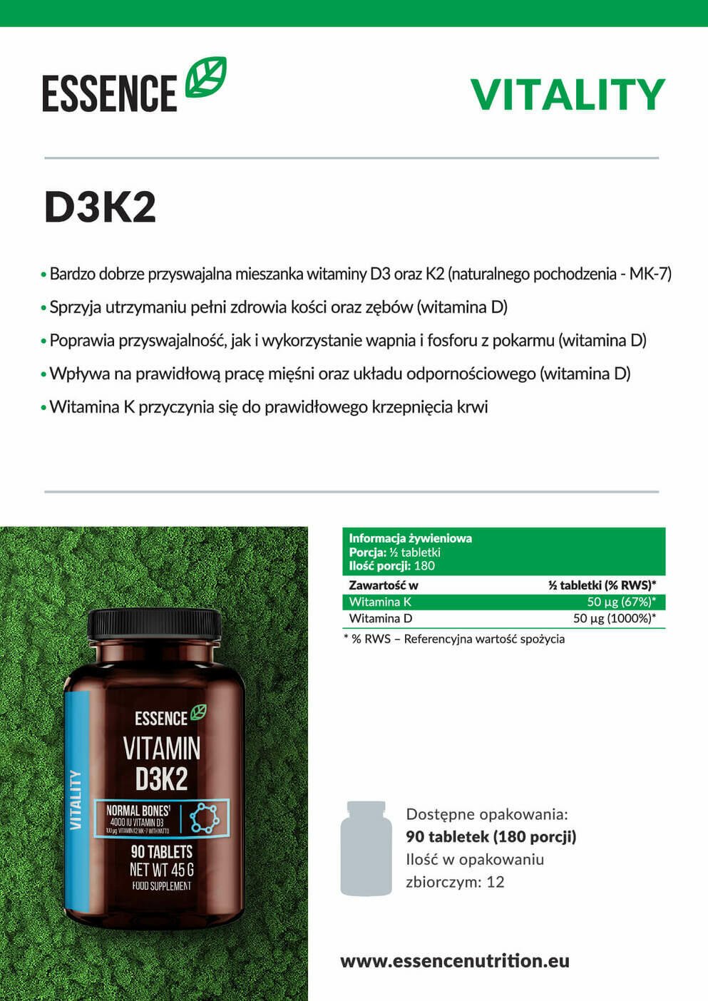 Essence Vitamin D3K2 - 90 tabl. + Omega 3 - 90 kaps.