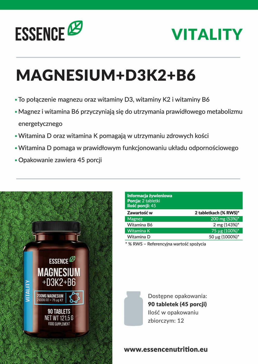 Essence Magnesium + D3K2 + B6 - 90 tabl.