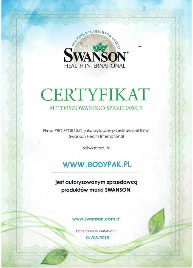 Certyfikat autoryzowanego sprzedawcy produktów marki Swanson