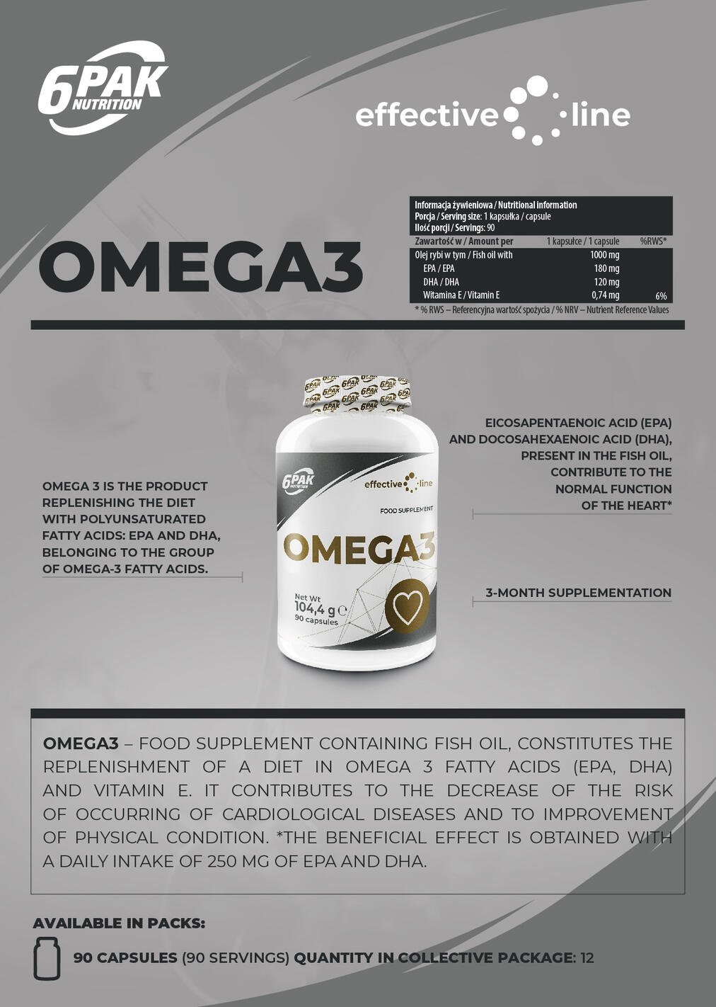 6PAK Nutrition Effective Line Omega 3 - 90 kaps.