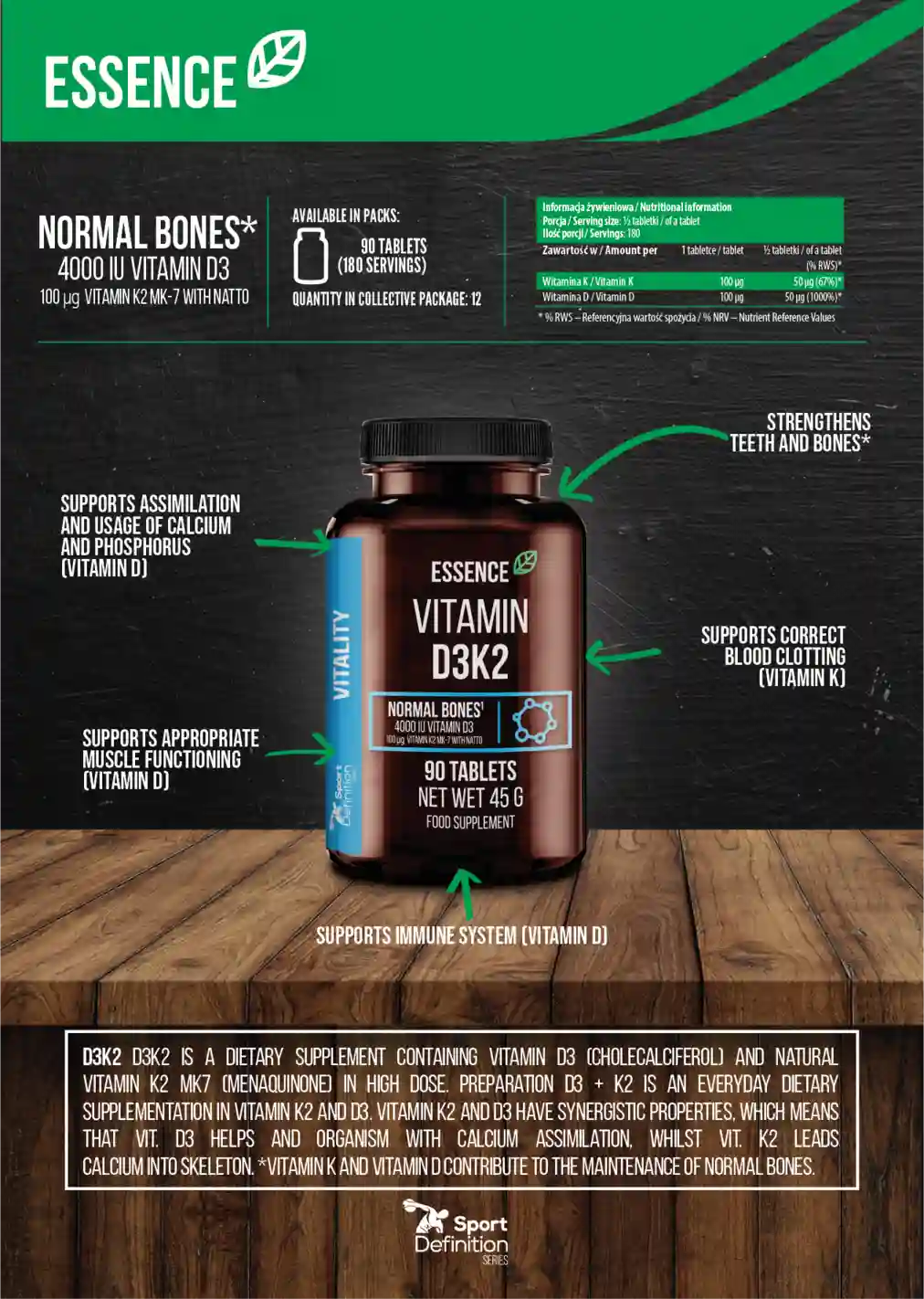 Essence Vitamin D3K2 - 90 tabl. + Omega 3 - 90 kaps.